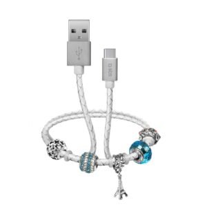 Cabo USB Charm, 39cm, Prateado.Svx