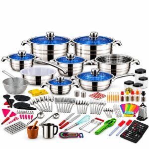 Jogo de Panelas e Utensílios de Cozinha em Aço Inoxidável 252 Peças