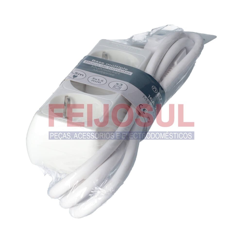 Bloco de 3 Tomadas Schuko 1,25m (3×1,5mm) EDM 41002