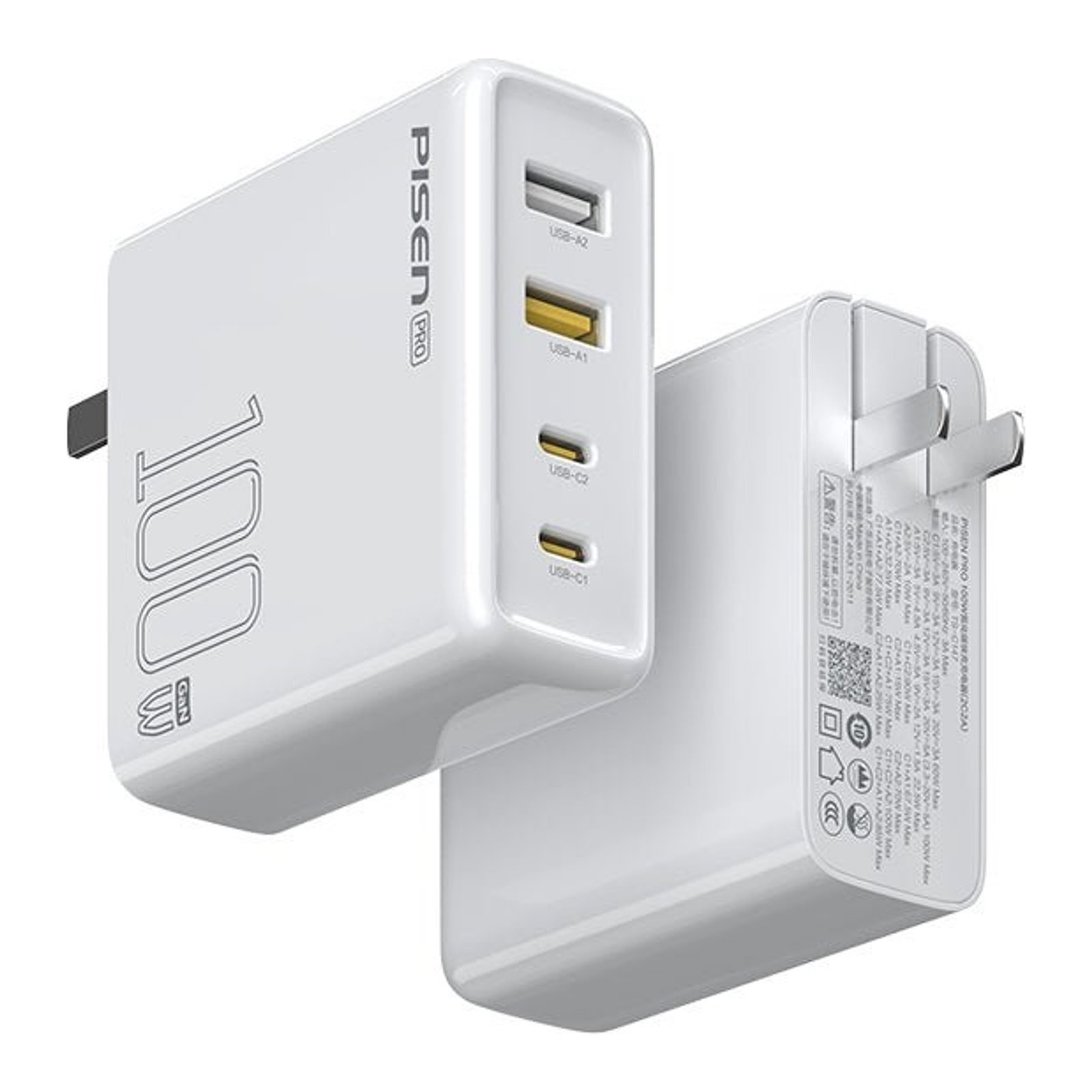 Carregador Rápido Pisen Ganhub de 100W Com 4 Portas – Cinza