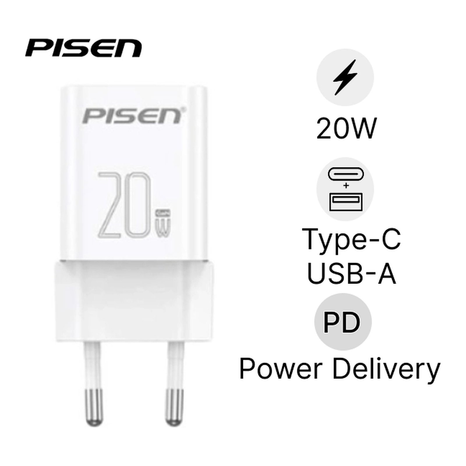 Carregador Rápido Pisen Quick Usb-C+Usb-A 20W (Eu)