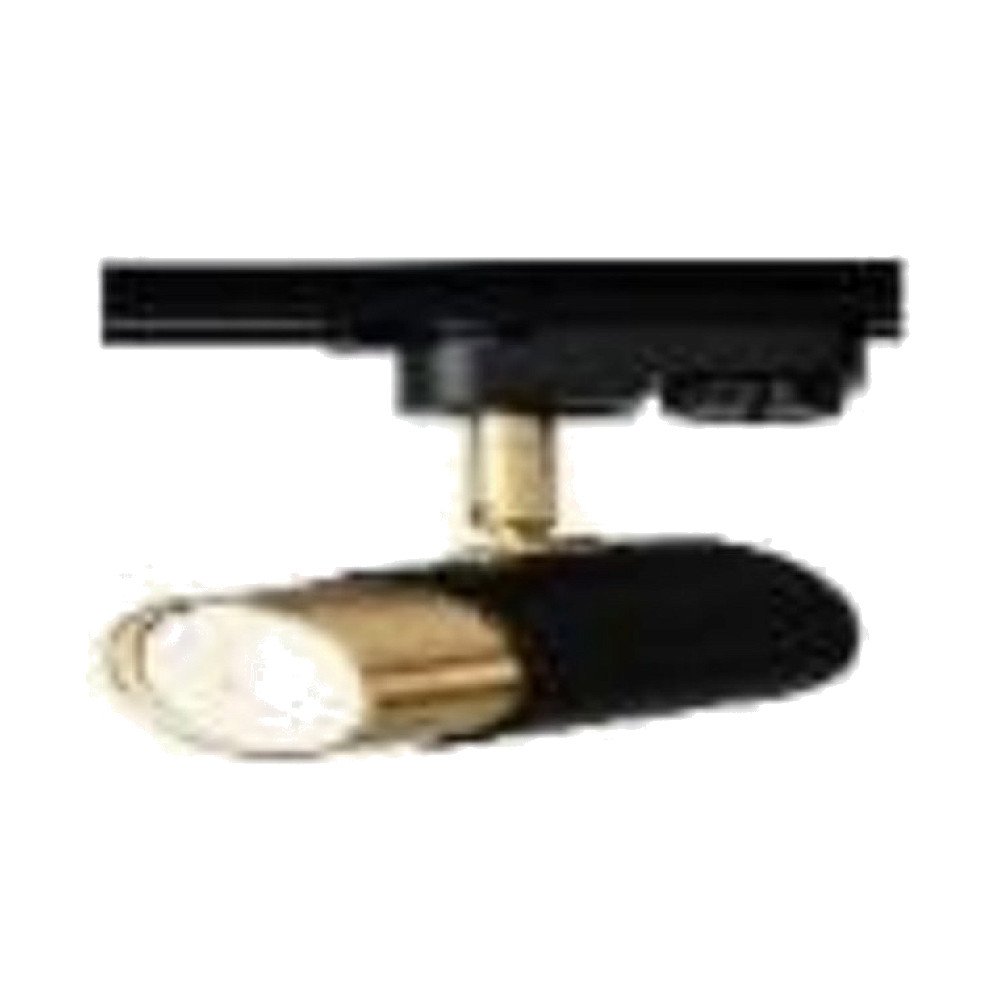 Foco Luz De Trilho Redondo Com Suporte GU10 Corpo Preto E Dourado
