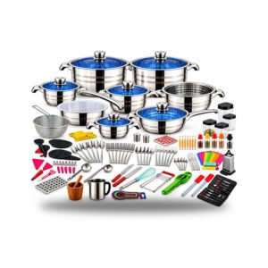 Jogo de Panelas e Utensílios de Cozinha em Aço Inoxidável 252 Peças - vista de estúdio