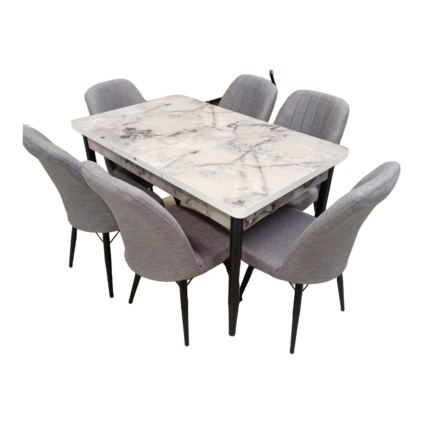 Mesa Extensível com 6 Cadeiras Modelo 04 – mármore branco Flora