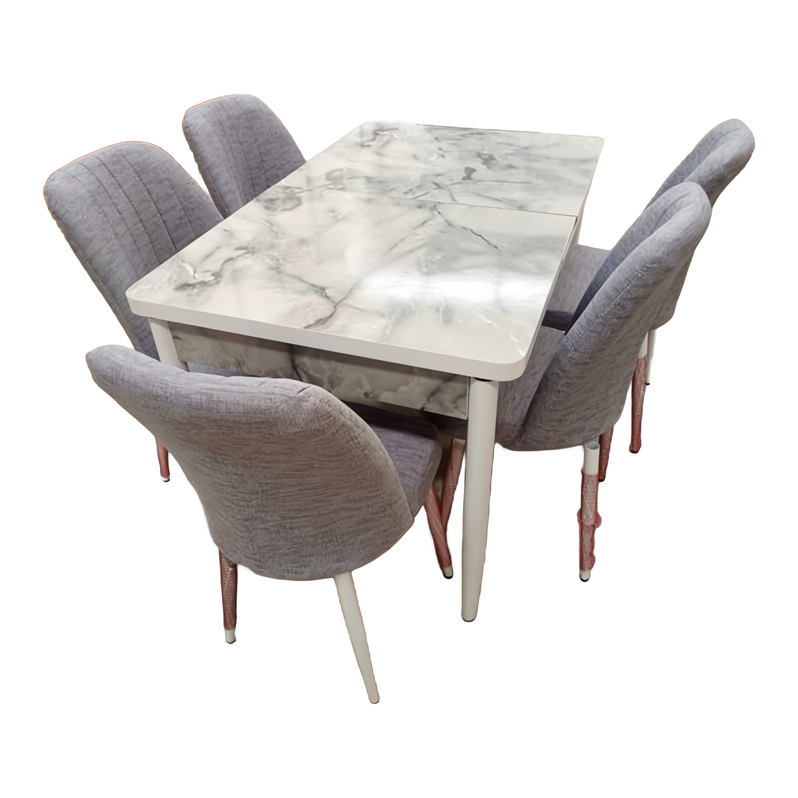 Mesa Extensível com 6 Cadeiras Modelo 07 – mármore branco e cinza Flora