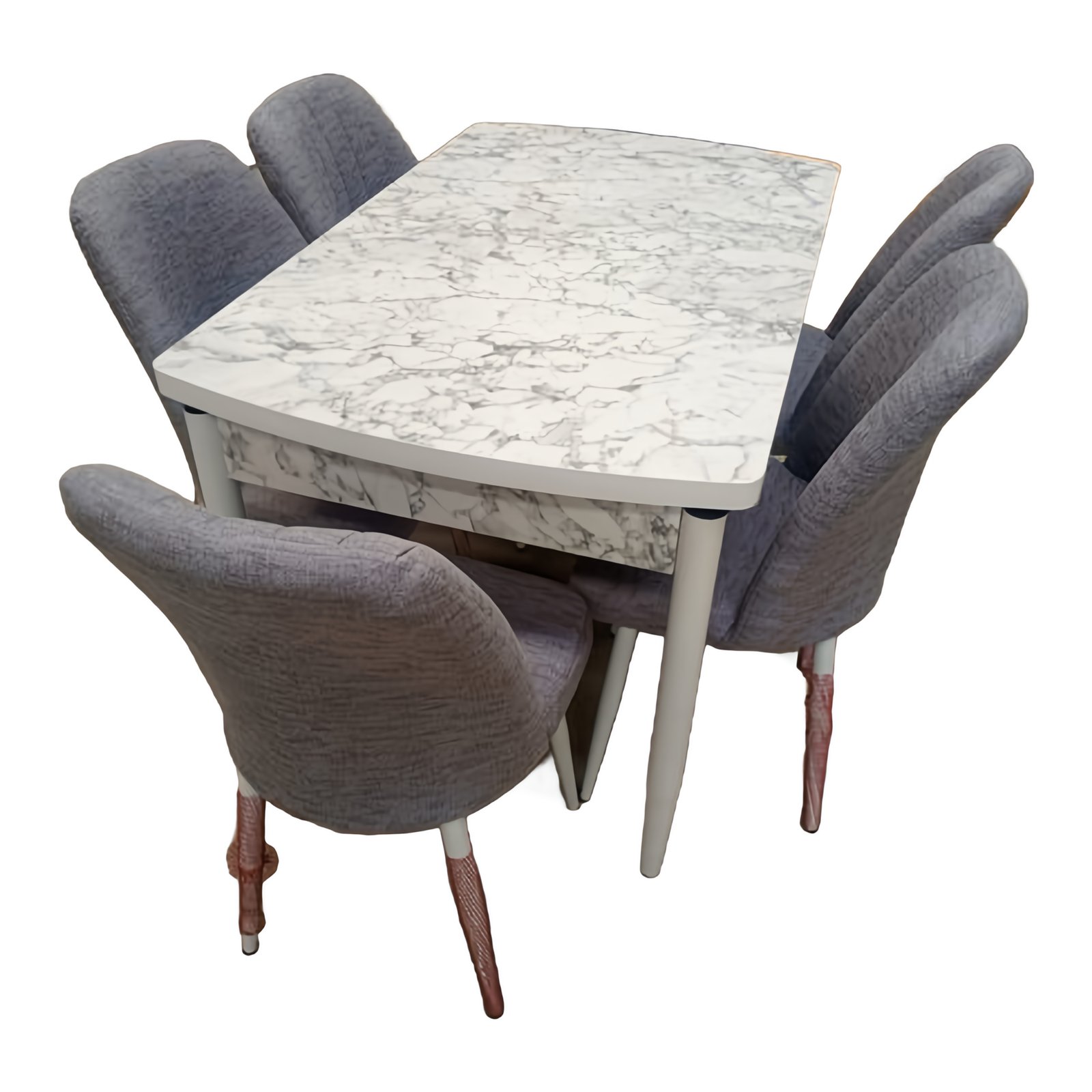 Mesa Extensível com 6 Cadeiras Modelo 09 – mármore branco (estilo Carrara) Flora