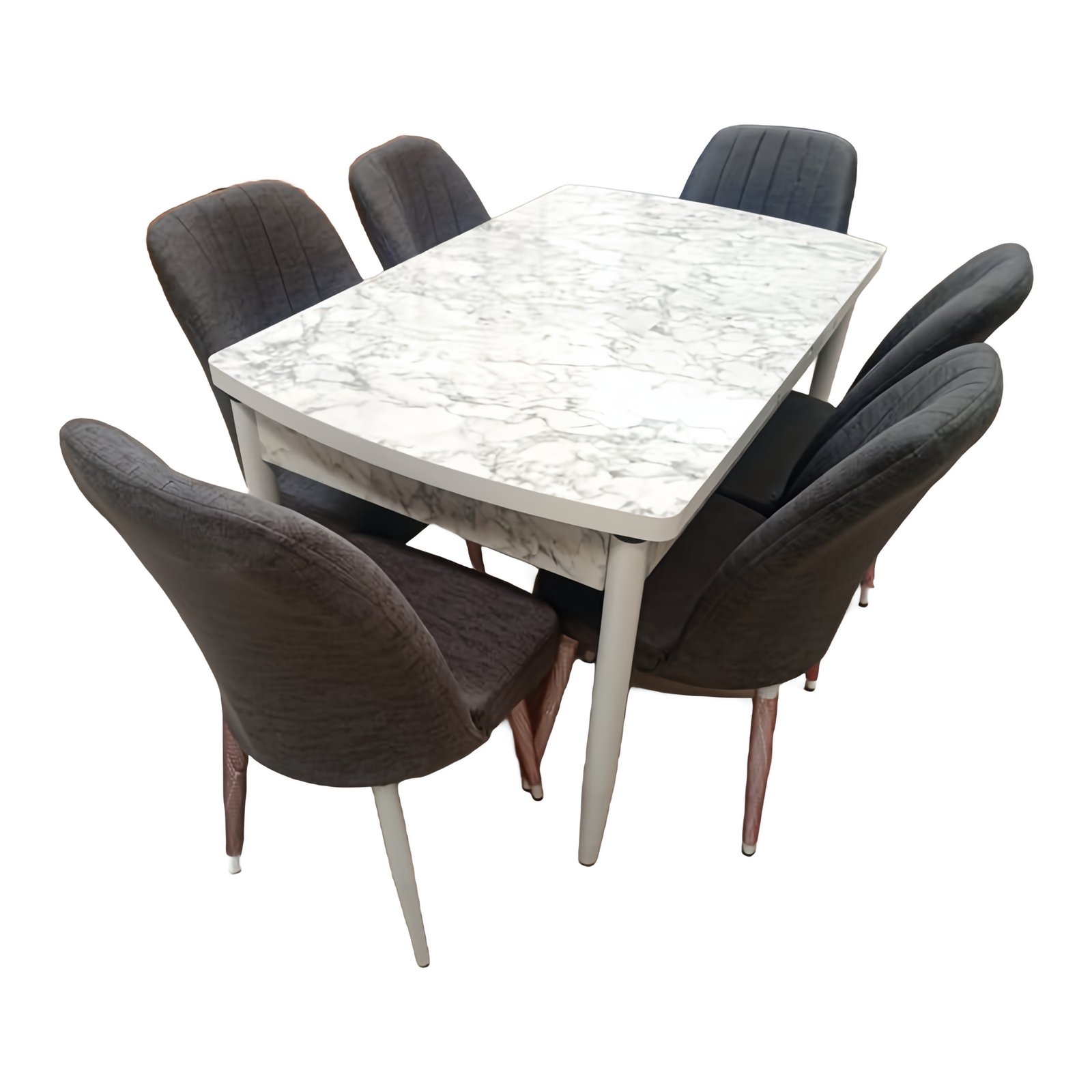 Mesa Extensível com 6 Cadeiras Modelo 10 – mármore branco (estilo Carrara) Flora