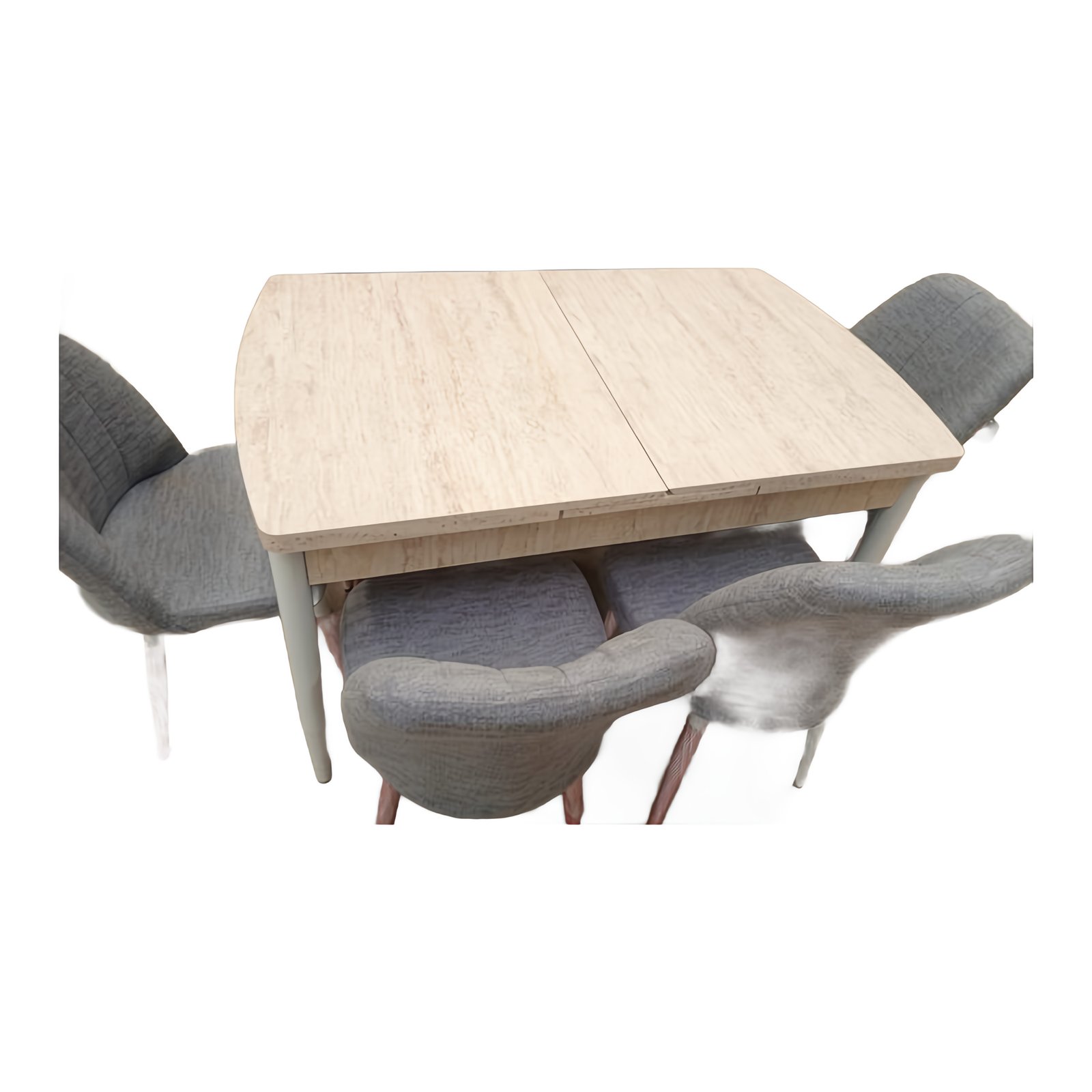 Mesa Extensível com 6 Cadeiras Modelo 11 – travertino creme, cantos curvos Flora