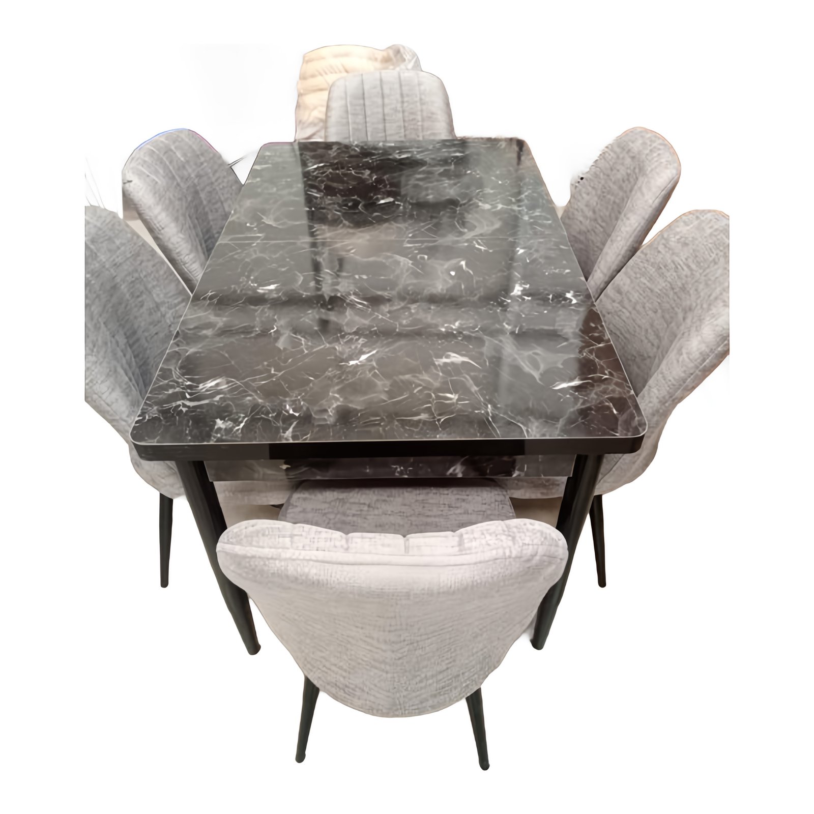 Mesa Extensível com 6 Cadeiras Modelo 18 – mármore preto Flora